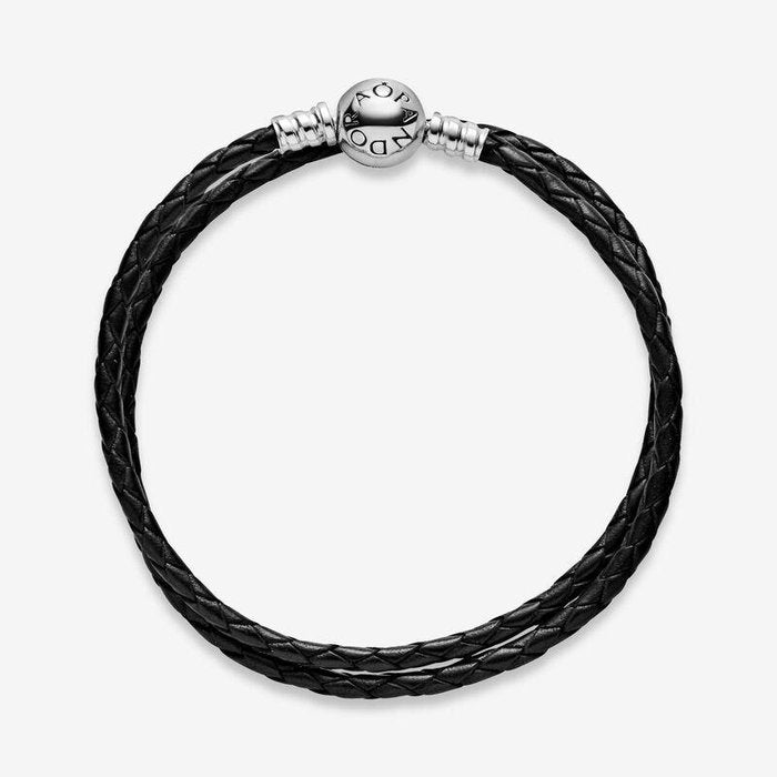 Bracciale in Pelle Nero Doppio
