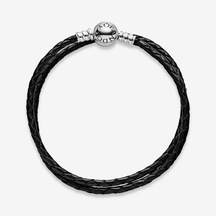 Bracciale in Pelle Nero Doppio