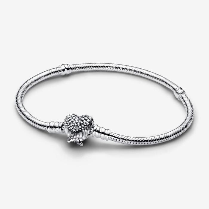 Bracciale con maglia snake e ali a forma di cuore
