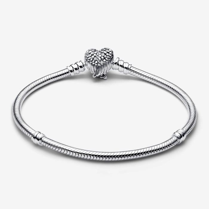 Bracciale con maglia snake e ali a forma di cuore