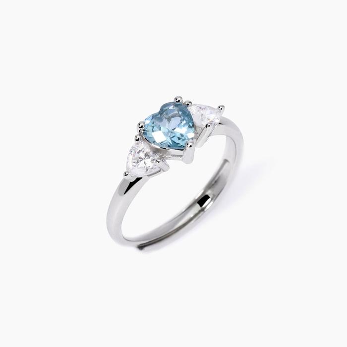Jolie bague en aigue-marine synthétique taille cœur