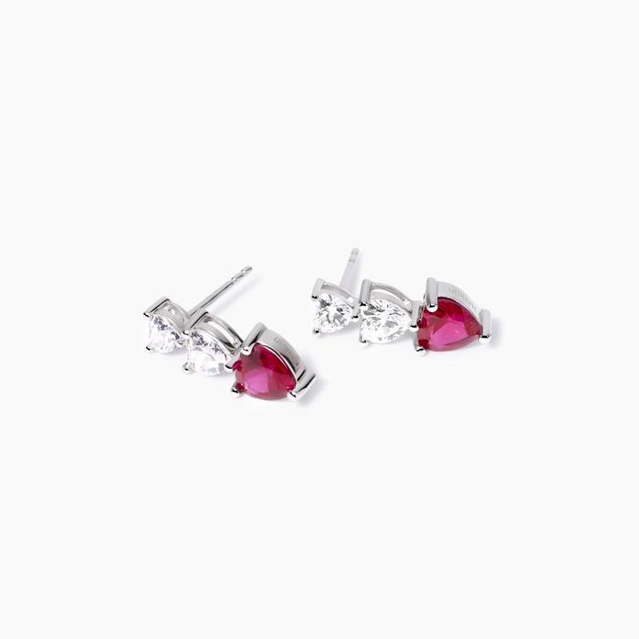 Jolies boucles d'oreilles cœur en rubis synthétique et zircone