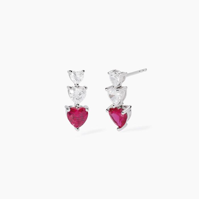 Jolies boucles d'oreilles cœur en rubis synthétique et zircone