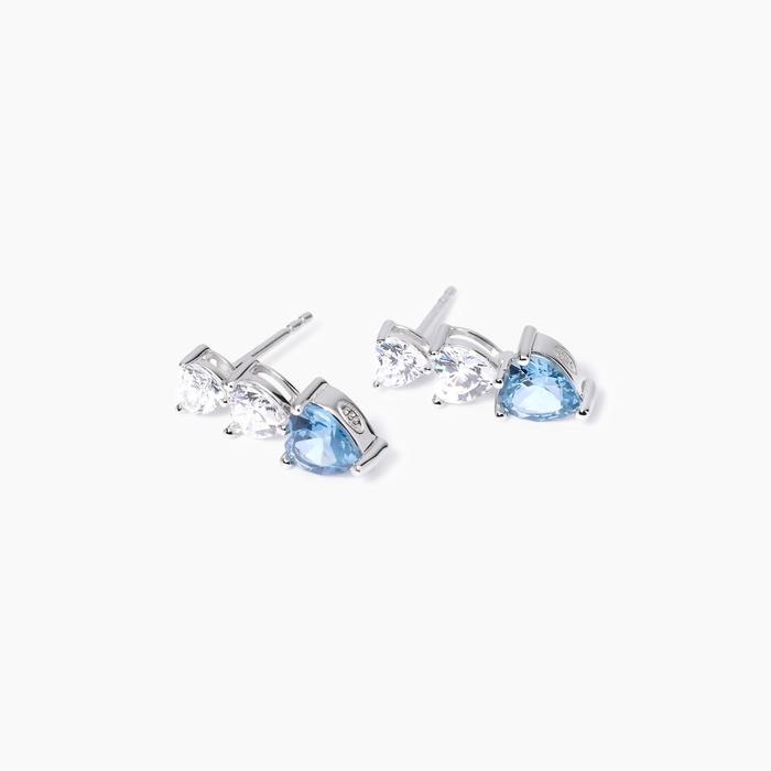 Lovely zirconia and synthetic aquamarine heart earrings