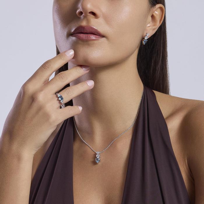 Orecchini con cuori in zirconi e acquamarina sintetica Lovely