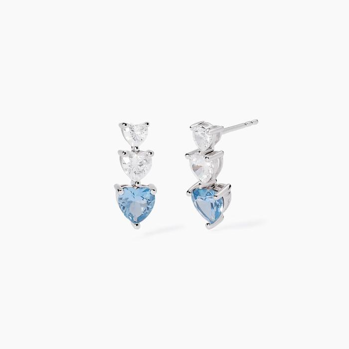 Lovely zirconia and synthetic aquamarine heart earrings