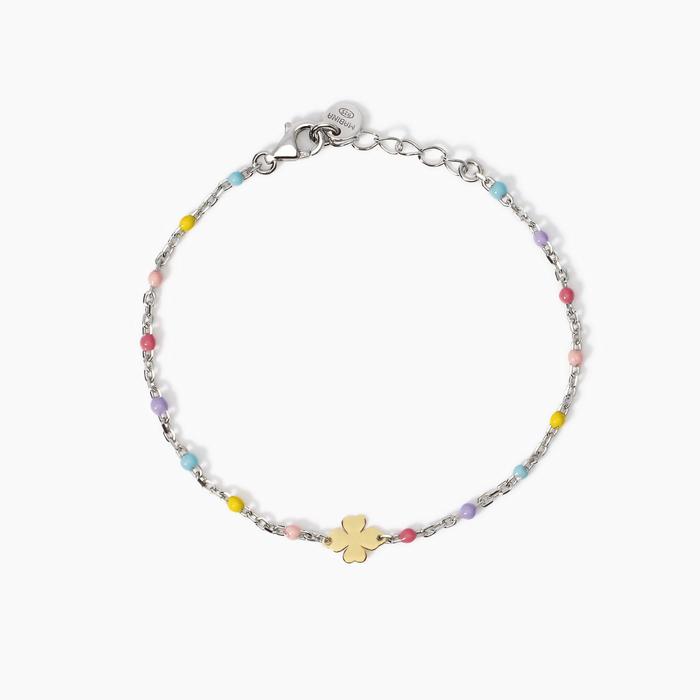 Bracciale multicolor con quadrifoglio oro 9K Cercami