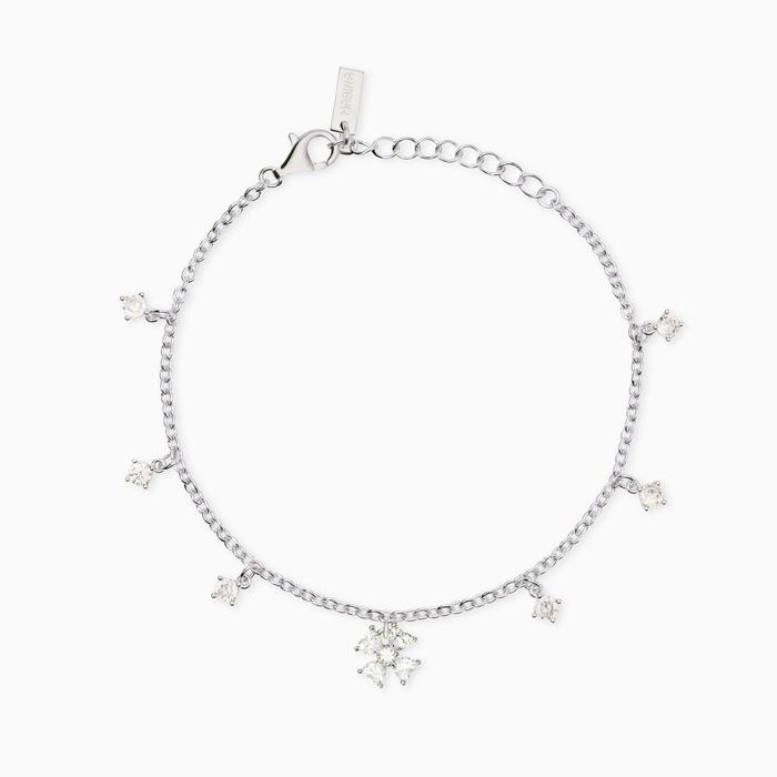 Bracciale con ciondoli in zircone e quadrifoglio Cercami