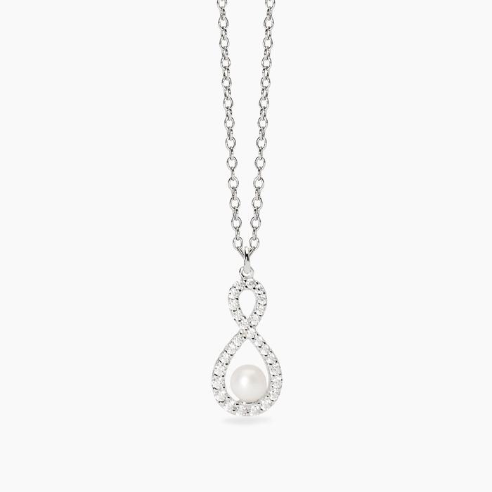 Endless Cultured Pearl and Zirconia Pendant Choker