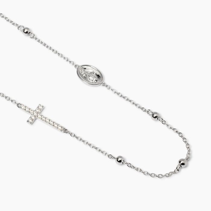 Collier en argent avec croix et chapelet de la Madone
