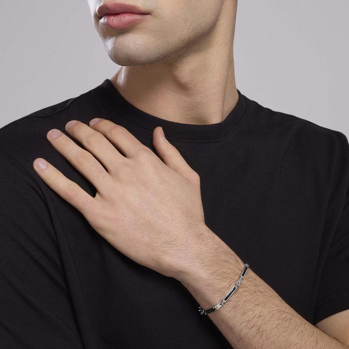 Bracciale uomo con piastre e zirconi neri Reloaded