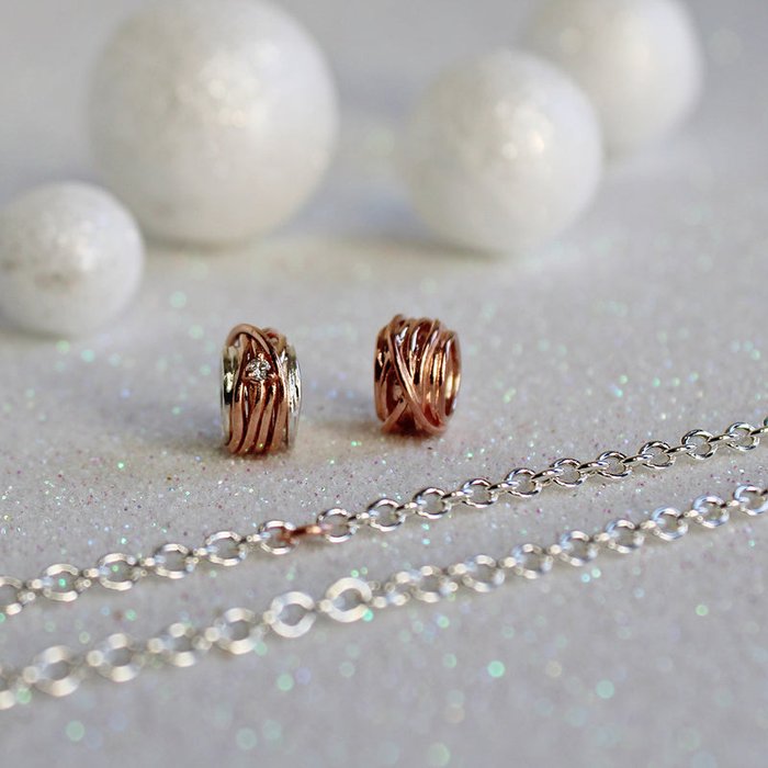 Filodellavita Mini 13 strands in 925 Silver, 9kt Rose Gold with diamond and necklace in 925 Silver and clasp in 9kt Rose Gold