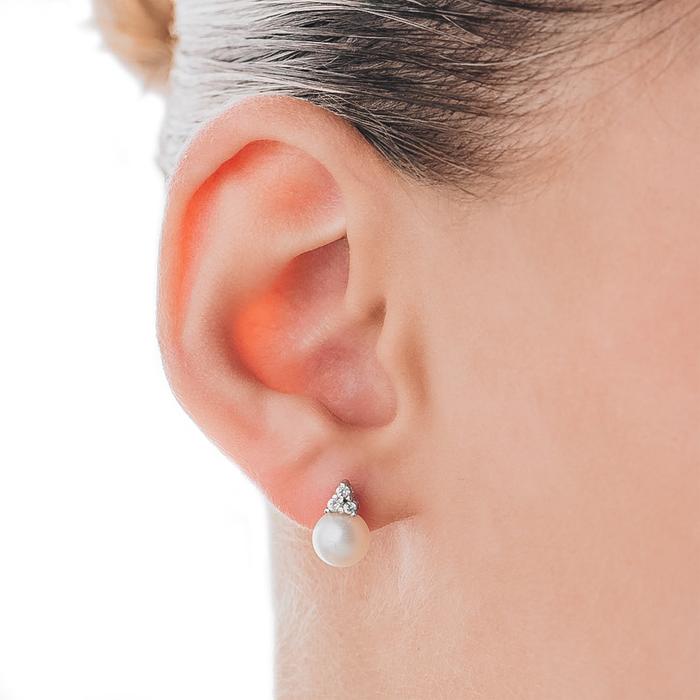 Boucles d'oreilles en or véritable, perles et zircons