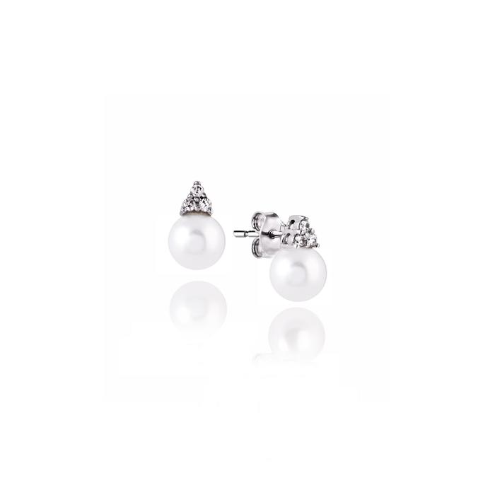 Boucles d'oreilles en or véritable, perles et zircons