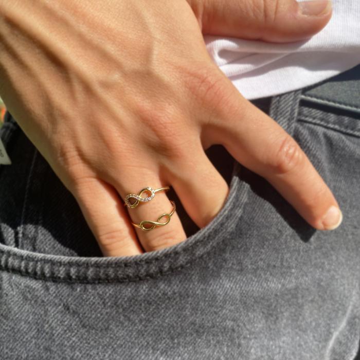 Infinity Ring in Real Gold and Zircons