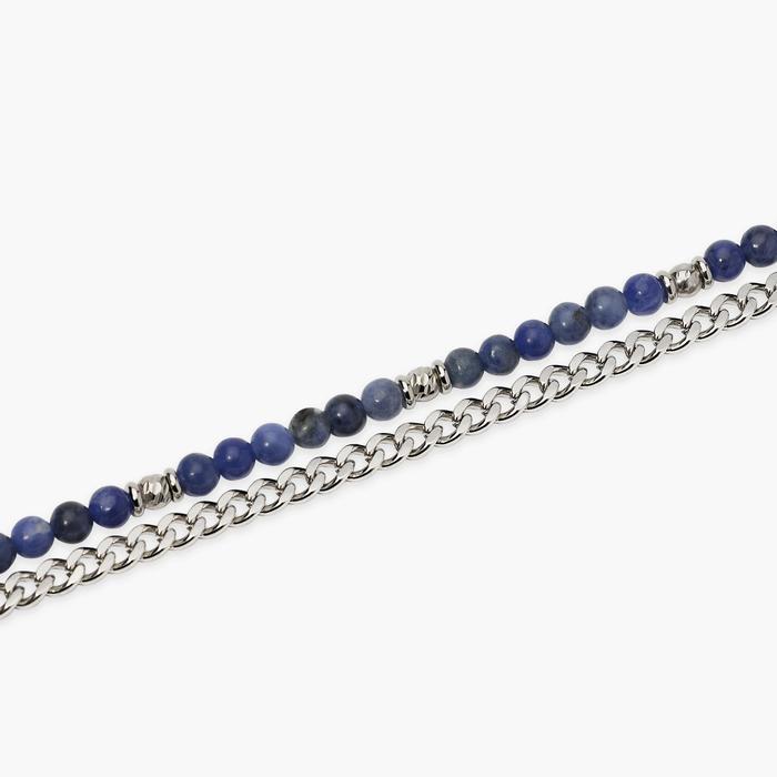 Bracciale uomo con con catena groumette e sfere diamantate e sodalite blu Style 37