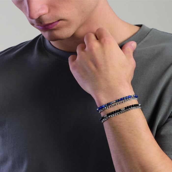 Bracciale uomo con con catena groumette e sfere diamantate e sodalite blu Style 37