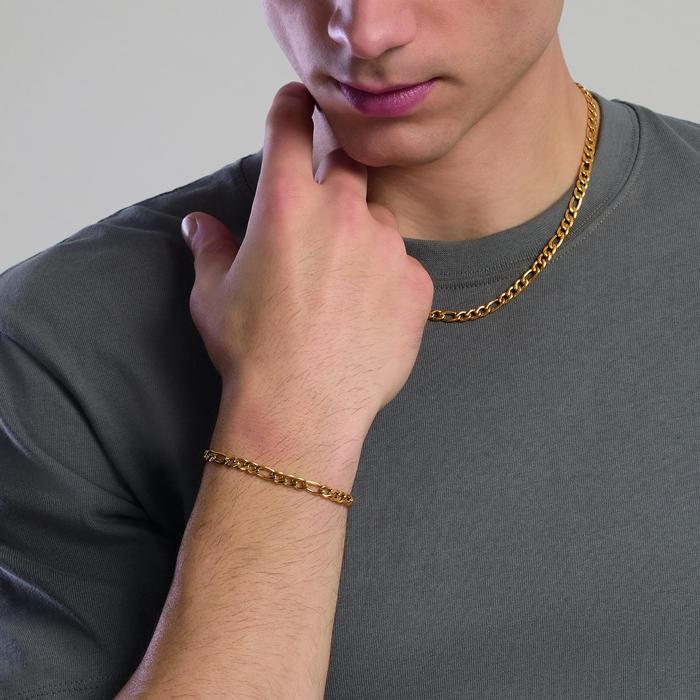 Bracciale uomo in acciaio dorato con catena figaro Style 36