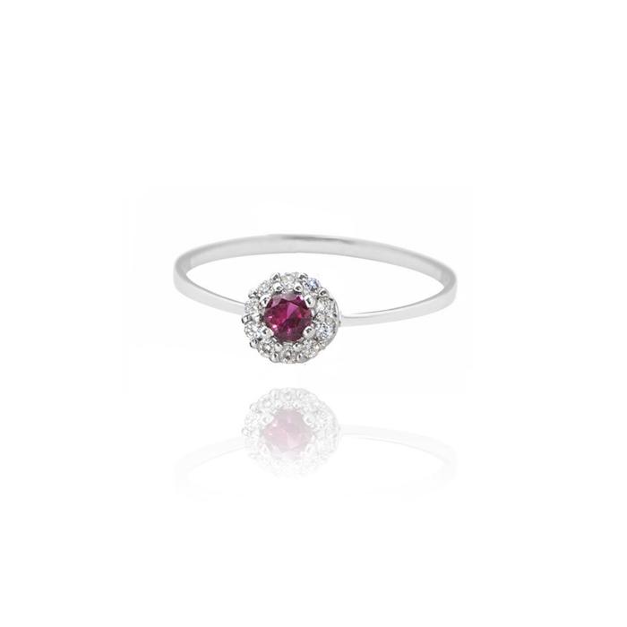 Bague en or véritable avec rubis et zircon