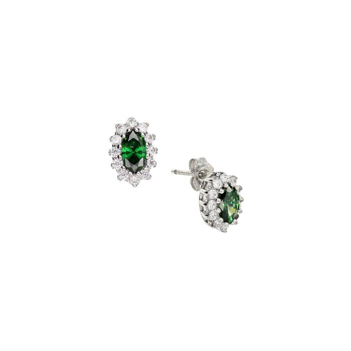 Boucles d'oreilles en or véritable et zircon émeraude