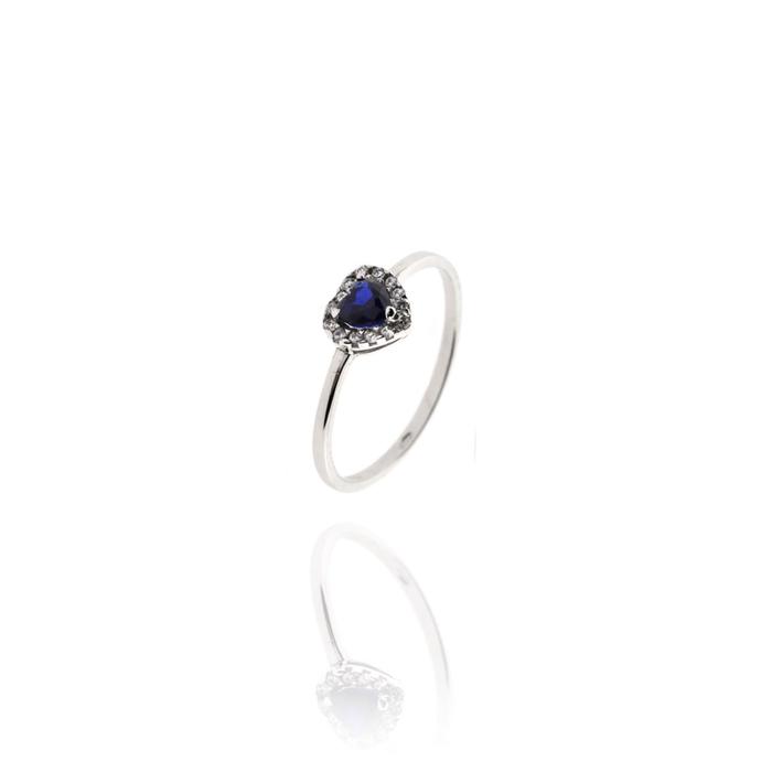 Bague en or véritable avec saphir et zircon
