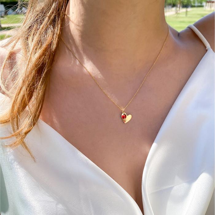 Real Gold Ladybug Heart Necklace