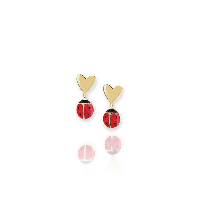 Real Gold Ladybug Heart Earrings