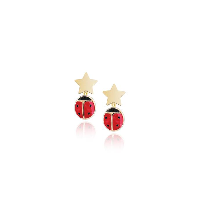 Real Gold Ladybug Star Earrings
