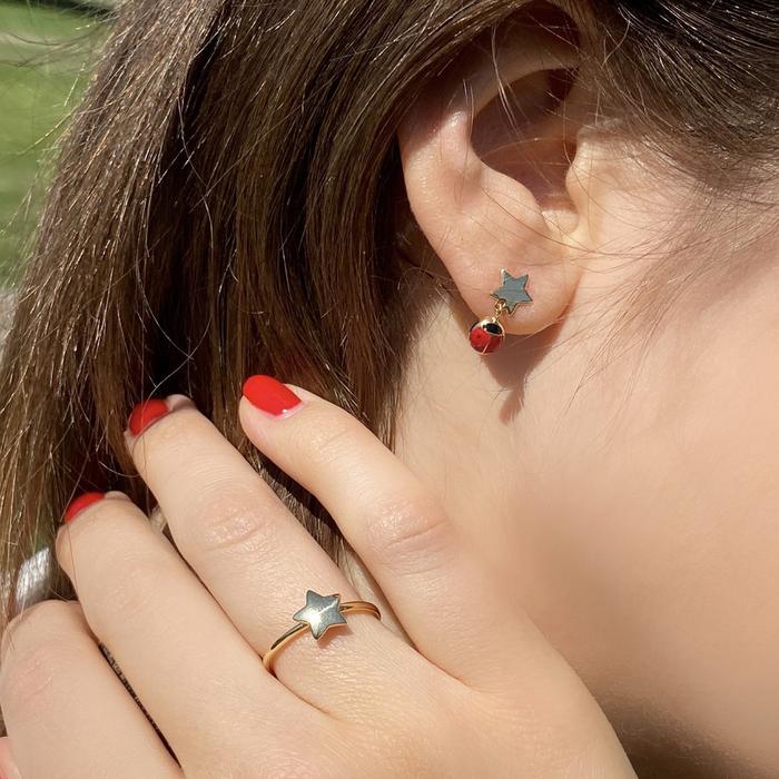 Real Gold Ladybug Star Earrings