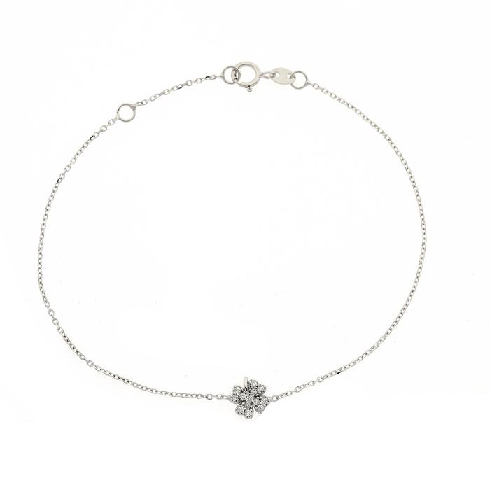 Real Gold and Zirconia Four Leaf Clover Bracelet