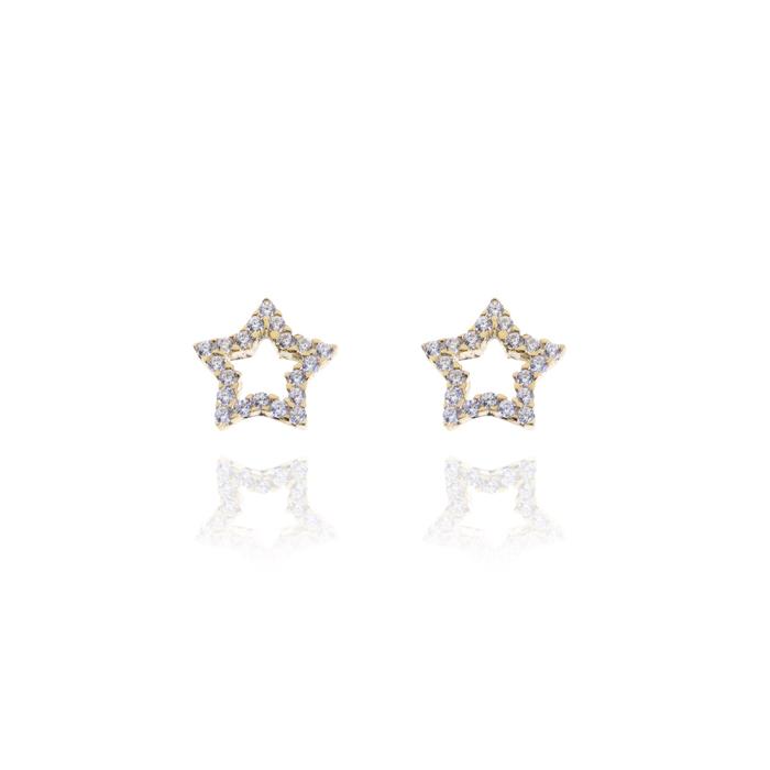 Real Gold Star Earrings with Zirconia