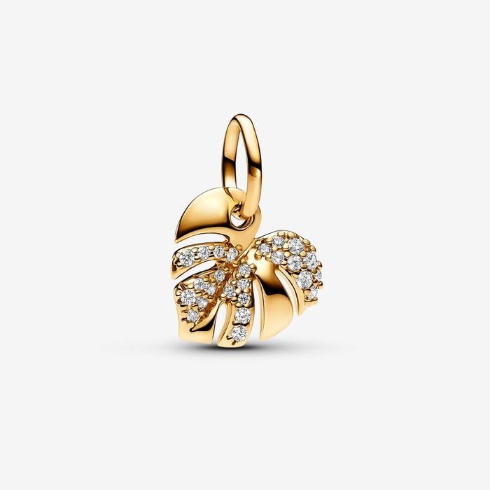 Sparkling Monstera Leaf Pendant Charm