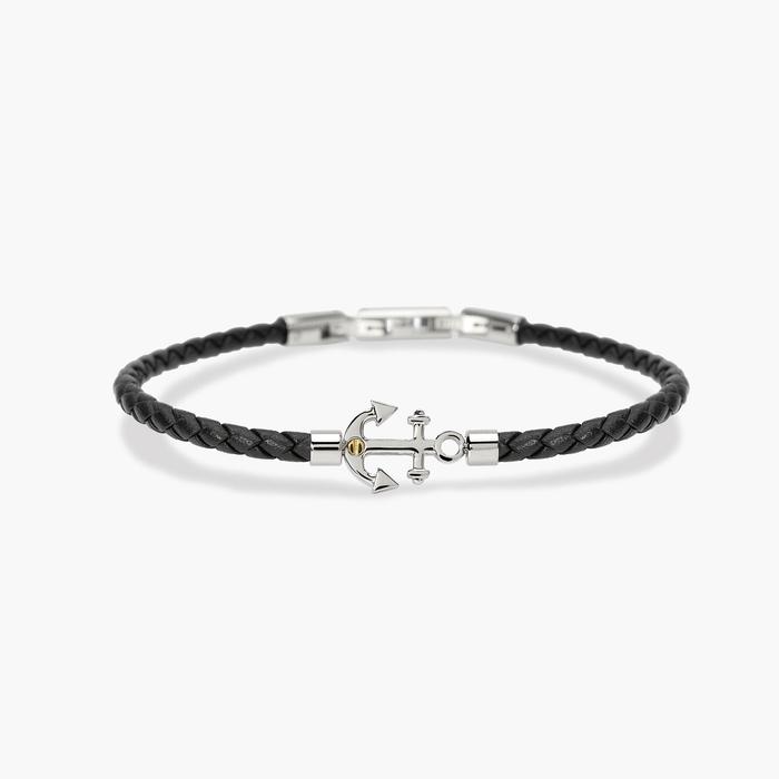 Bracciale in lab leather nera con ancora centrale Style 16