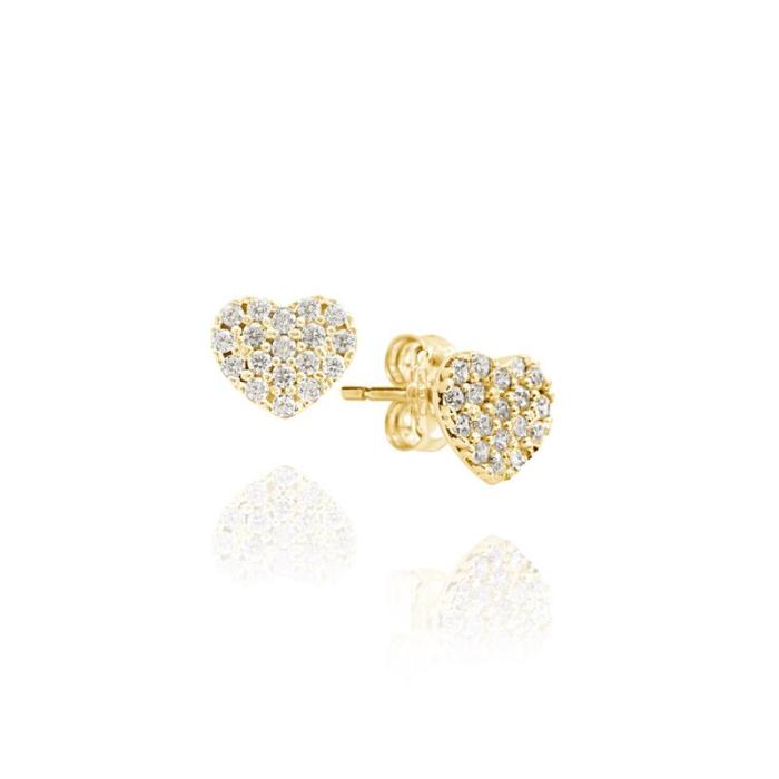 Boucles d'oreilles en or véritable avec cœur et zircon