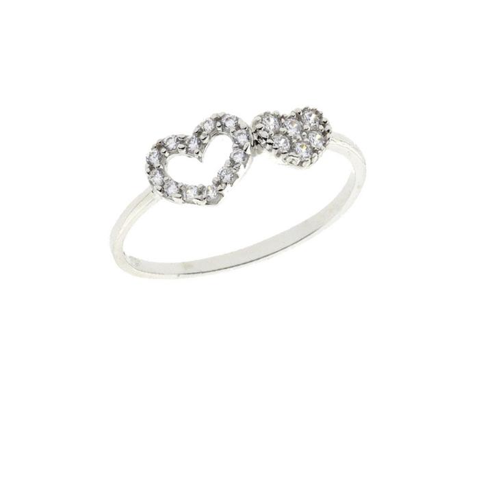 Bague en or véritable avec cœur et zircone