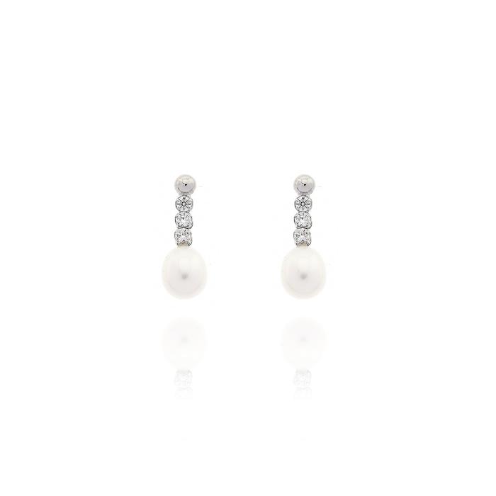 Real Gold Pearl and Zircon Earrings