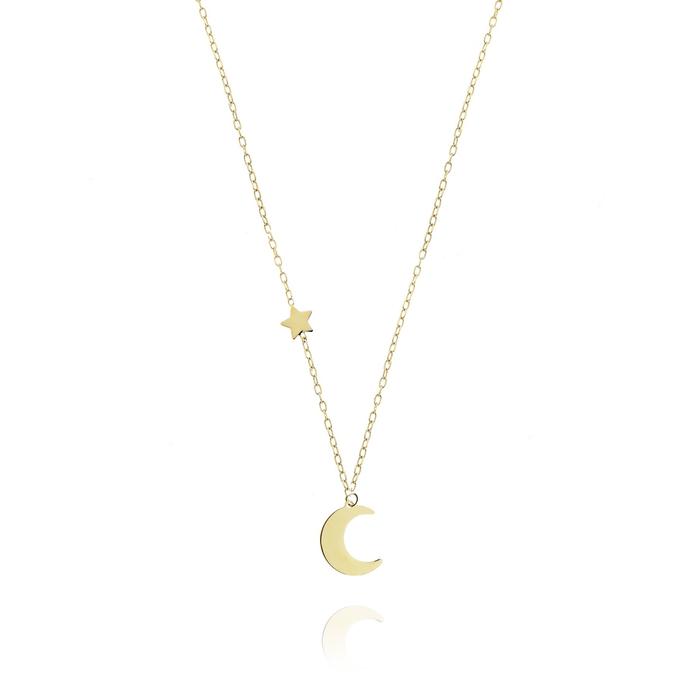 Moon and Star Necklace in Real Gold