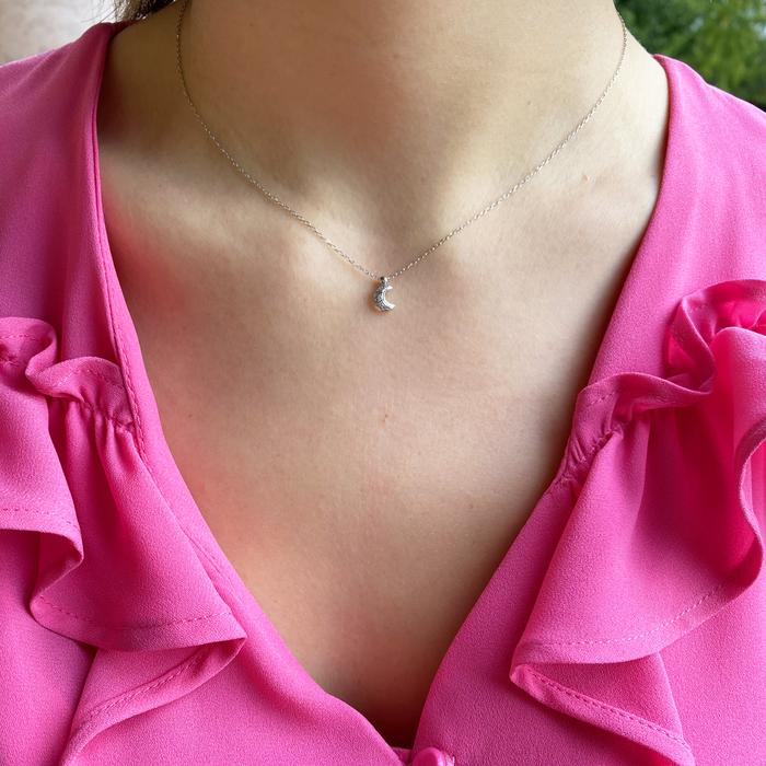 Moon Necklace in Real Gold and Zircons