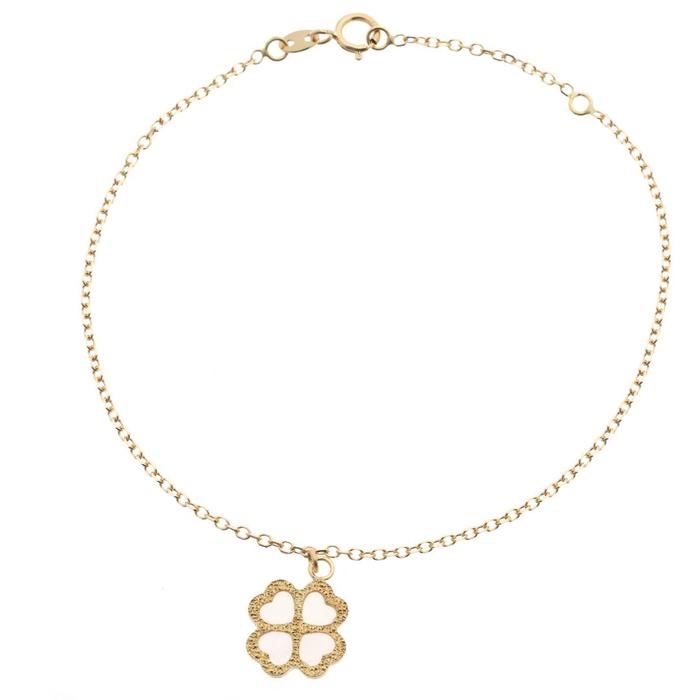 Real Gold and Mother of Pearl Four Leaf Clover Bracelet