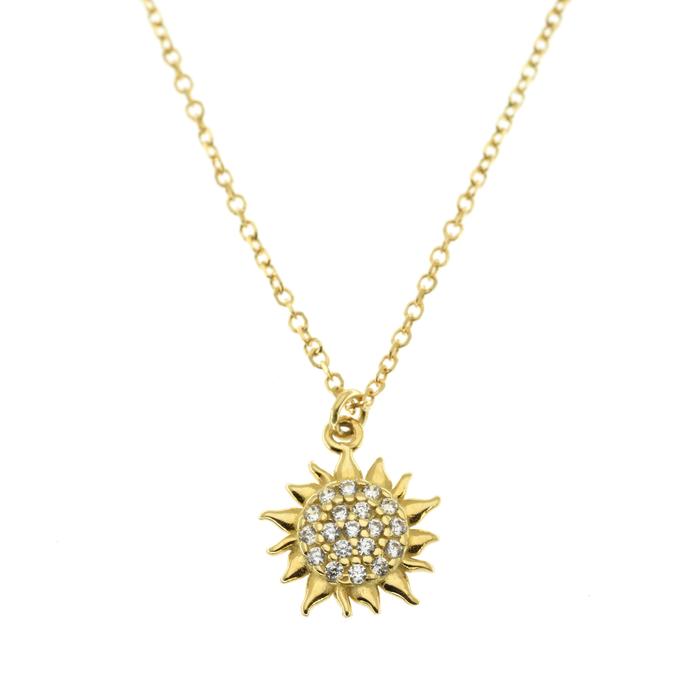 Real Gold and Zirconia Sun Necklace