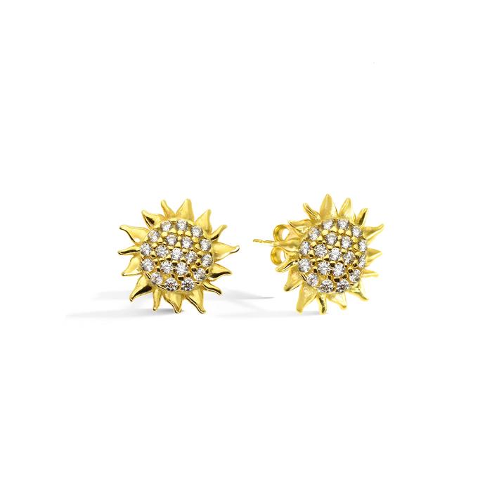 Boucles d'oreilles soleil en or véritable et zircon