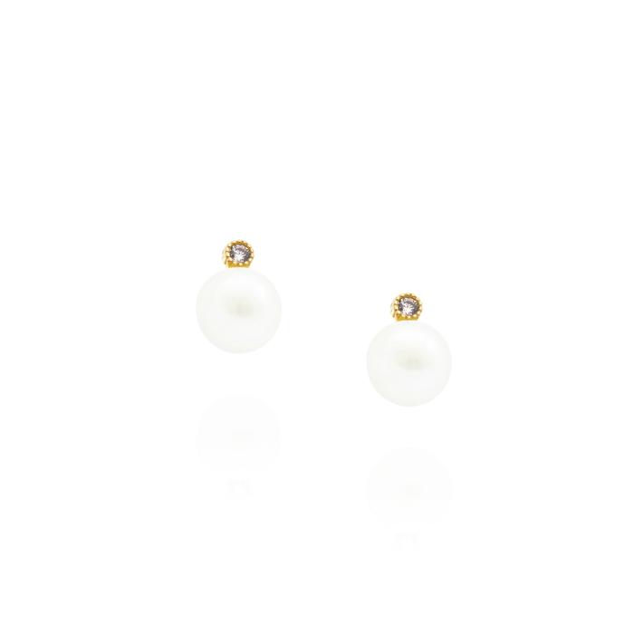 Boucles d'oreilles en or véritable, perles et zircons