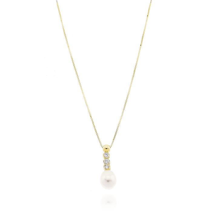 Collier en or véritable avec perles et zircons