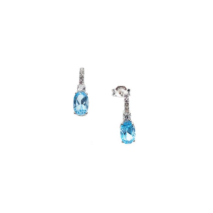 Boucles d'oreilles en or véritable et zircon aigue-marine