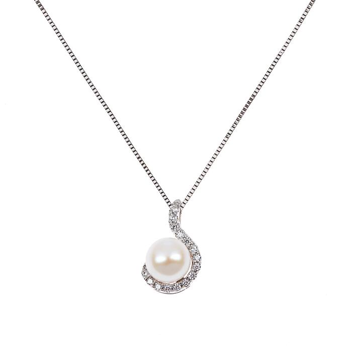 Real Gold Pearl and Zircon Necklace