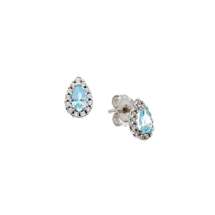 Real Gold Aquamarine Zircon Earrings