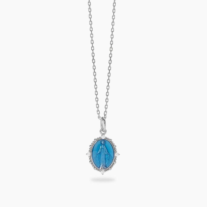 Girocollo in argento con Madonnina smaltata azzurra LADY MADONNA