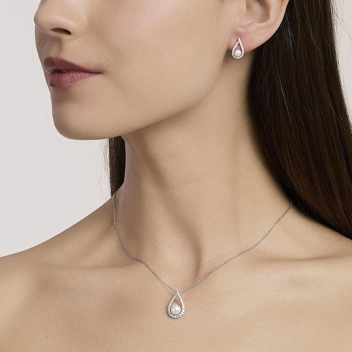 Orecchini a goccia con zirconi e perle coltivate ONE