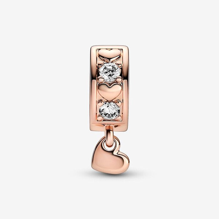 Charm Clip Cuori e Pietre con Pendente a Cuore