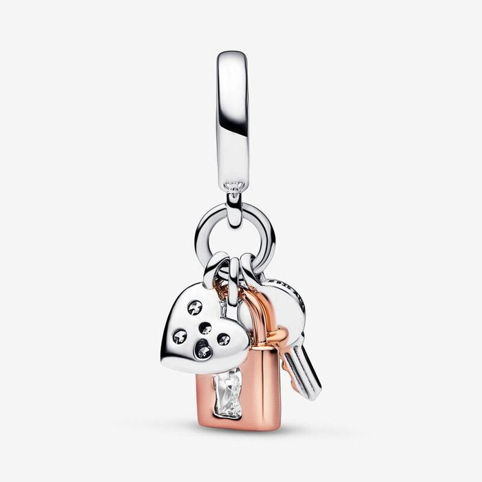 Key, Padlock and Heart Pendant Charm